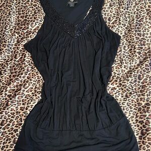 Express Black Sleeveless Top with Sequin Detail